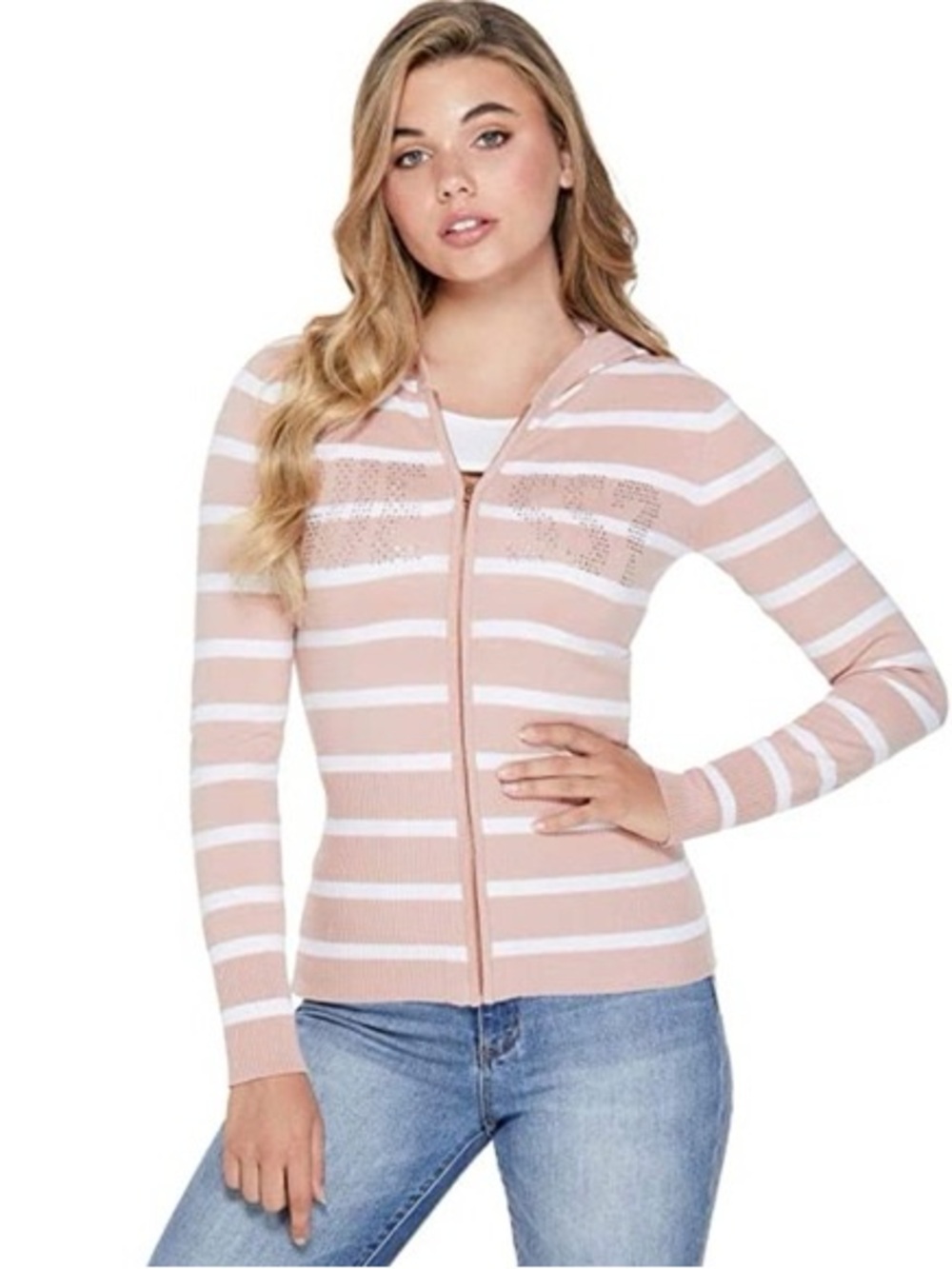 GUESS Madelaine Logo Zip-Up Sweater Women’s Graphic Logo Jacket